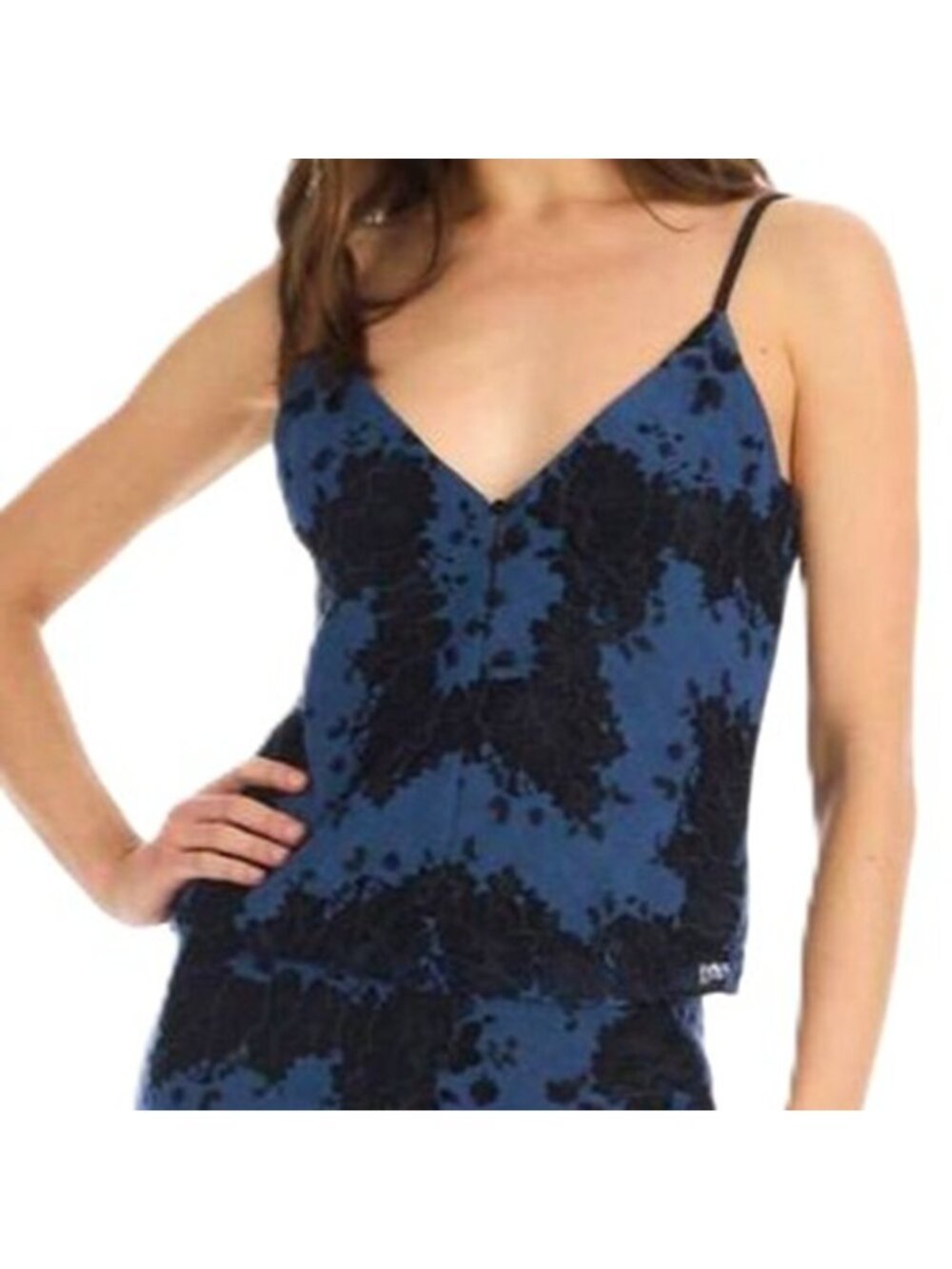 Allison New York Serena Tank Top in Blue/Black Size Extra Small New
